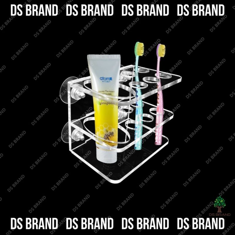 Acrylic 2 Layer Wall Mounted Toothbrush Holder Toothpaste Dispenser with x4 Stainless Steel Suction Cups - Image 2