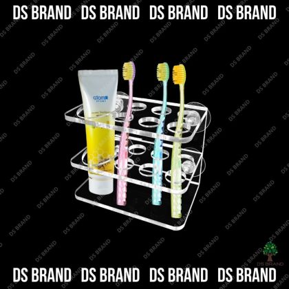 Acrylic 2 Layer Wall Mounted Toothbrush Holder Toothpaste Dispenser with x4 Stainless Steel Suction Cups