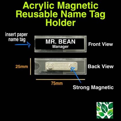 Reusable Acrylic Magnetic Name Tag Holder / Magnet Tanda Nama Acrylic Serbaguna