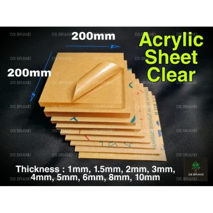 Acrylic Square Sheet Clear . Size 200mm x 200mm