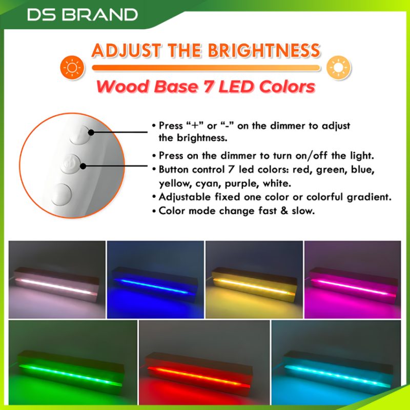 LED LIGHT WOODEN BASE  /  7 COLOUR USB 5W CONTROLLER DS BRAND - Image 2