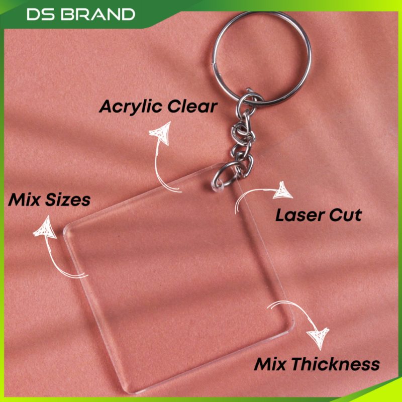 Keychain Segi Empat Acrylic Kosong DIY TERMURAH jual 1kg & 4kg / BORONG / Square Mix Size / Sell in 1kg / 4kg M - Image 4