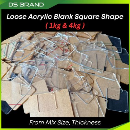 Keychain Segi Empat Acrylic Kosong DIY TERMURAH jual 1kg & 4kg / BORONG / Square Mix Size / Sell in 1kg / 4kg M