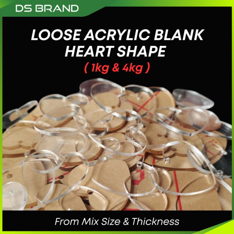 Keychain Bentuk Hati Acrylic Kosong DIY TERMURAH jual 1kg & 4kg / BORONG / Blank Heart Keychain Mix Size / DIY Arts M - Image 2