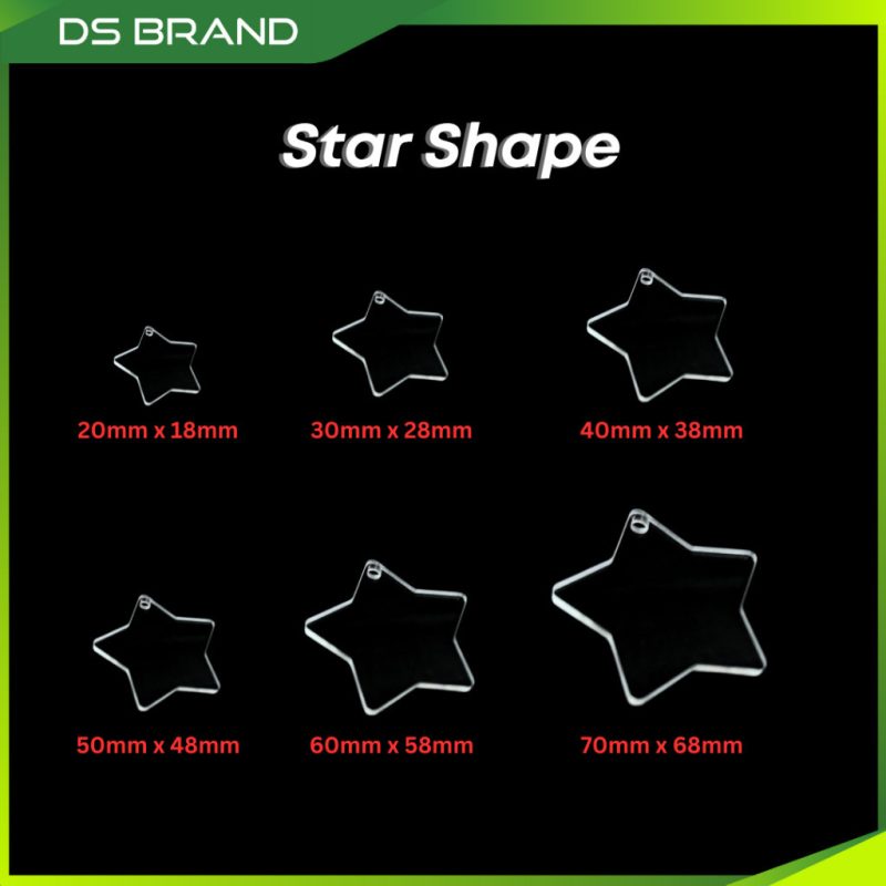 Keychain Bentuk Bintang Acrylic Kosong DIY TERMURAH jual 1kg & 4kg / BORONG / Blank Star Keychain Mix Size / DIY Arts M - Image 5