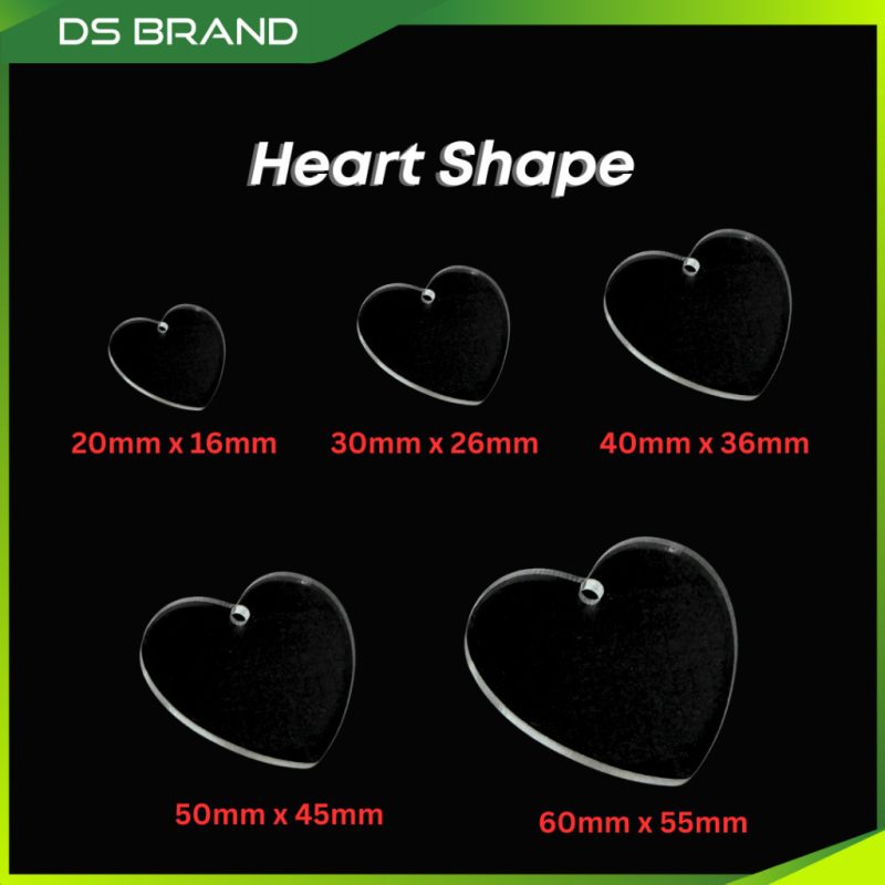 Keychain Bentuk Hati Acrylic Kosong DIY TERMURAH jual 1kg & 4kg / BORONG / Blank Heart Keychain Mix Size / DIY Arts M - Image 5