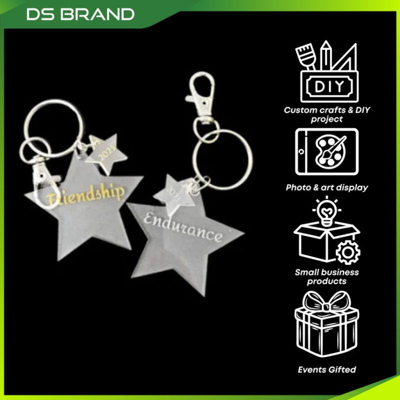 Keychain Bentuk Bintang Acrylic Kosong DIY TERMURAH jual 1kg & 4kg / BORONG / Blank Star Keychain Mix Size / DIY Arts M - Image 3